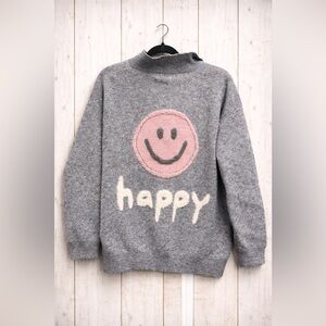 Vintage Havana Gray Sweater with Pink Smiley Face
